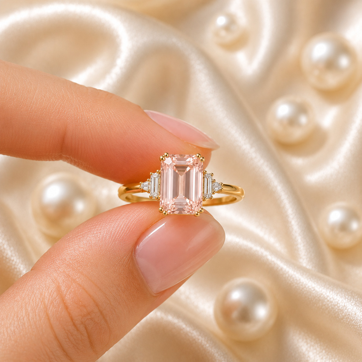 Fancy Vivid Pink IGI Lab Grown Emerald Cut Diamond Ring 4.40 Ct 14k Yellow Gold