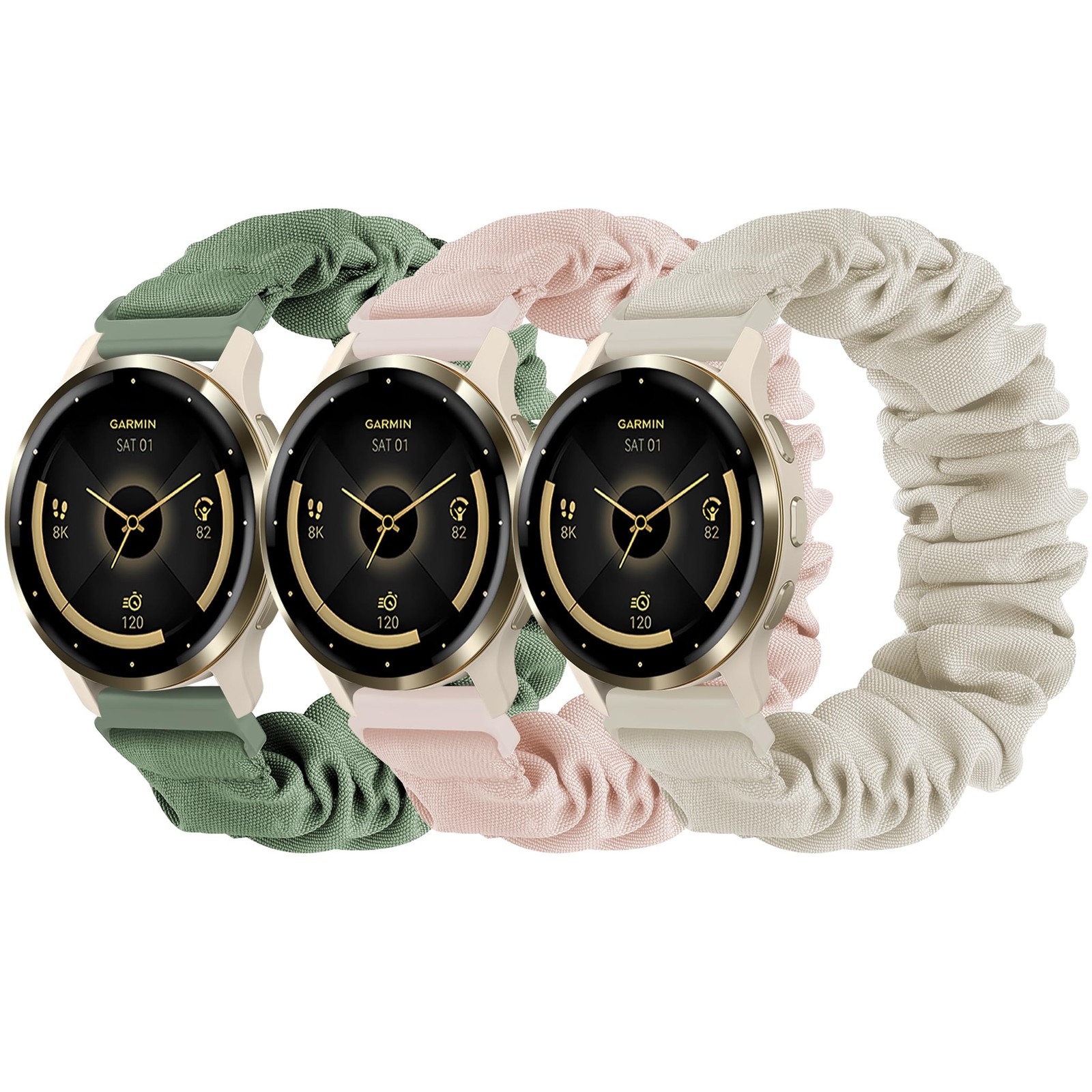 Stretchy Scrunchie Bands Compatible with Garmin Venu 3S/Venu 2S, 18mm Nylon S…