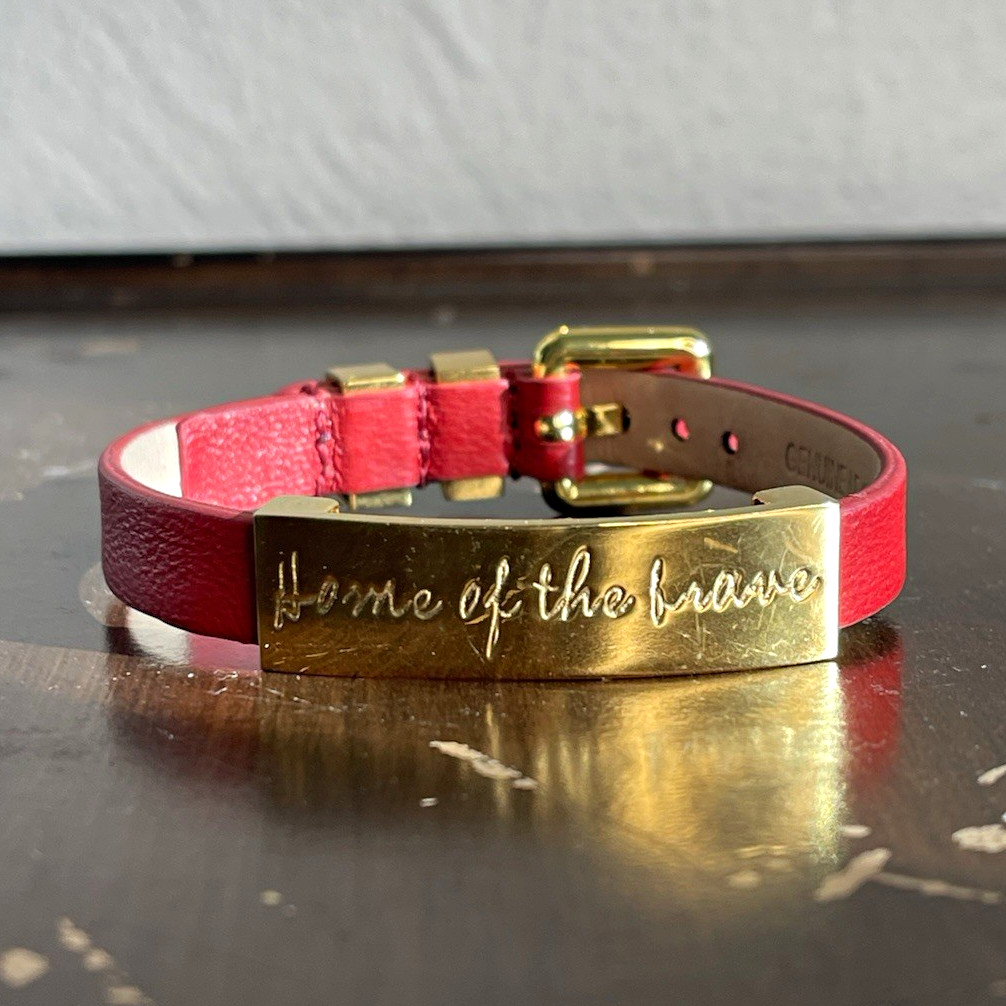 Patriotic Rustic Cuff Betsy Red Leather Bracelet w/ Gold Tone Buckle