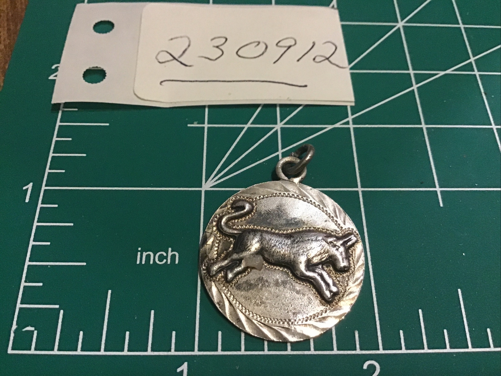 VTG Taxco Mexico Sterling Taurus Zodiac Pendant Etched Crown Eagle Marks