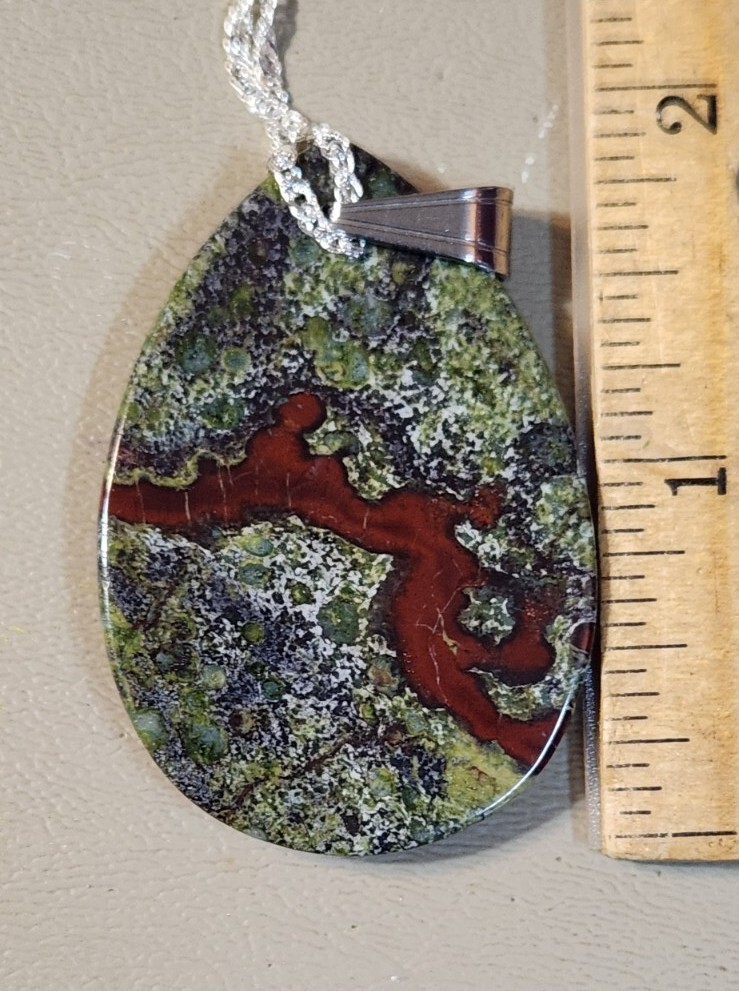 J034. Dark Army Green & Maroon Dragon Bloodstone Bead Pendant
