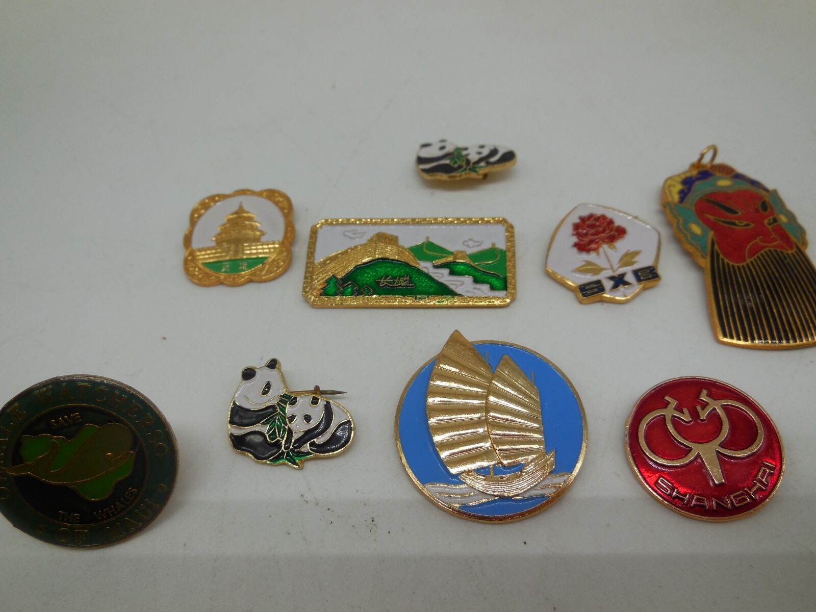 H12 Vtg Russian & Chinese Lapel Pins & Opera Mask Pendant lot Set Enamel