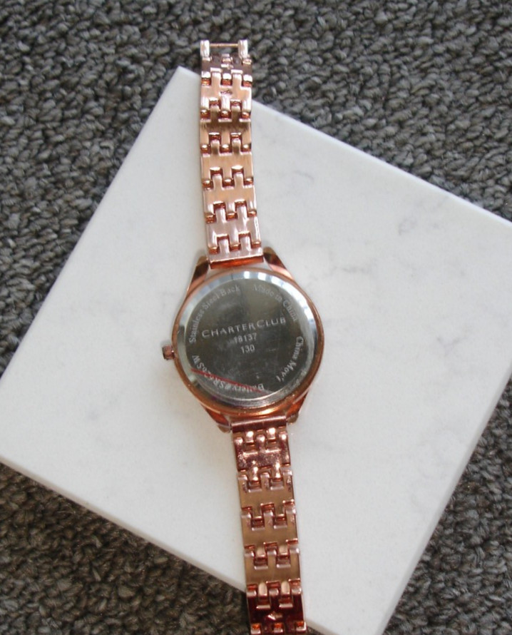 Women’s Charter Club rose-gold toned watch (18137); new battery, excellent cond.