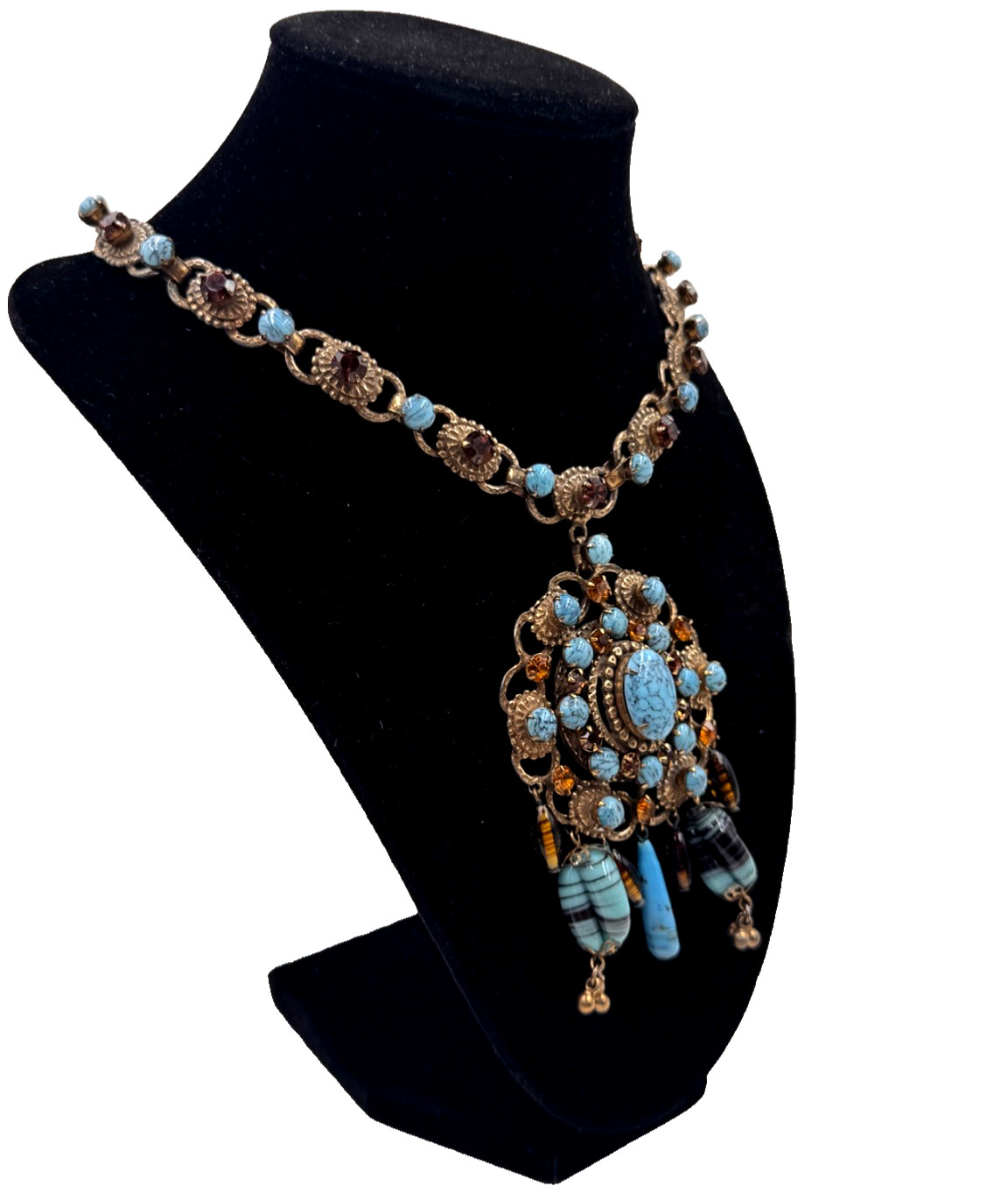 LOUIS ROUSSELET FAB ANTIQUE RENAISSANCE REV NECKLACE HAND POURED TURQUOISE GLASS
