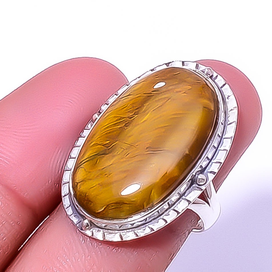 Nellite – Aka Honey Stone Handmade Gemstone 925 Sterling Silver Ring s.8 A330