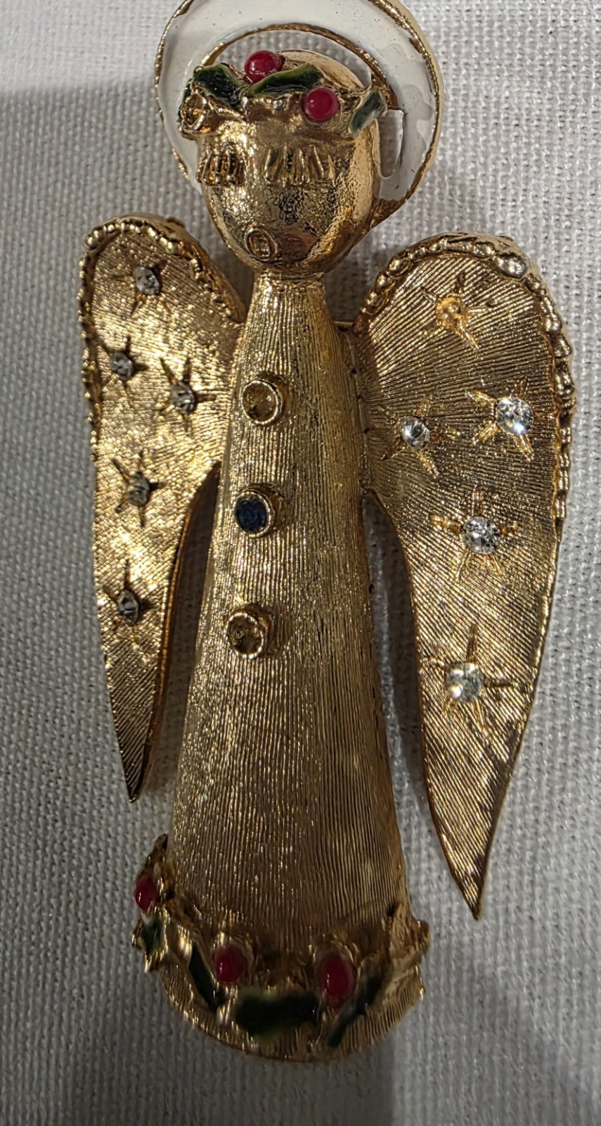Vintage Angel Rhinestone signed ART Brooch Pin Gold Tone Stunning