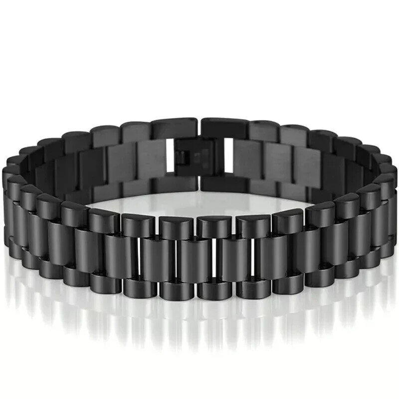 15MM Wide 8/8.86‘’ Watch Chain Wristband Bracelet Gold Plated Stainless Steel