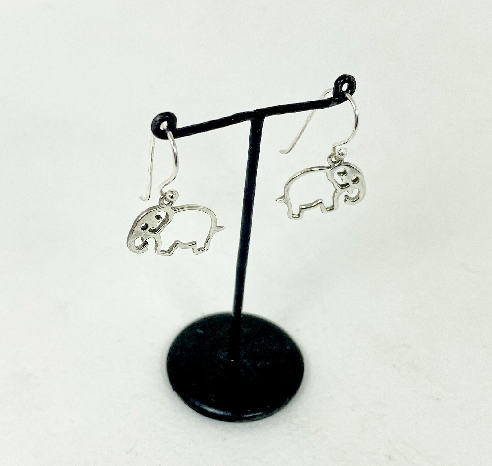 Minimalist Cutout Elephant Drop Earrings 925 Sterling Silver, Handmade Jewelry