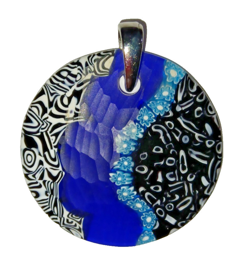2″ Vetro Artistico Italian Venetian Murano Glass Millefiori Floral Pendant Charm