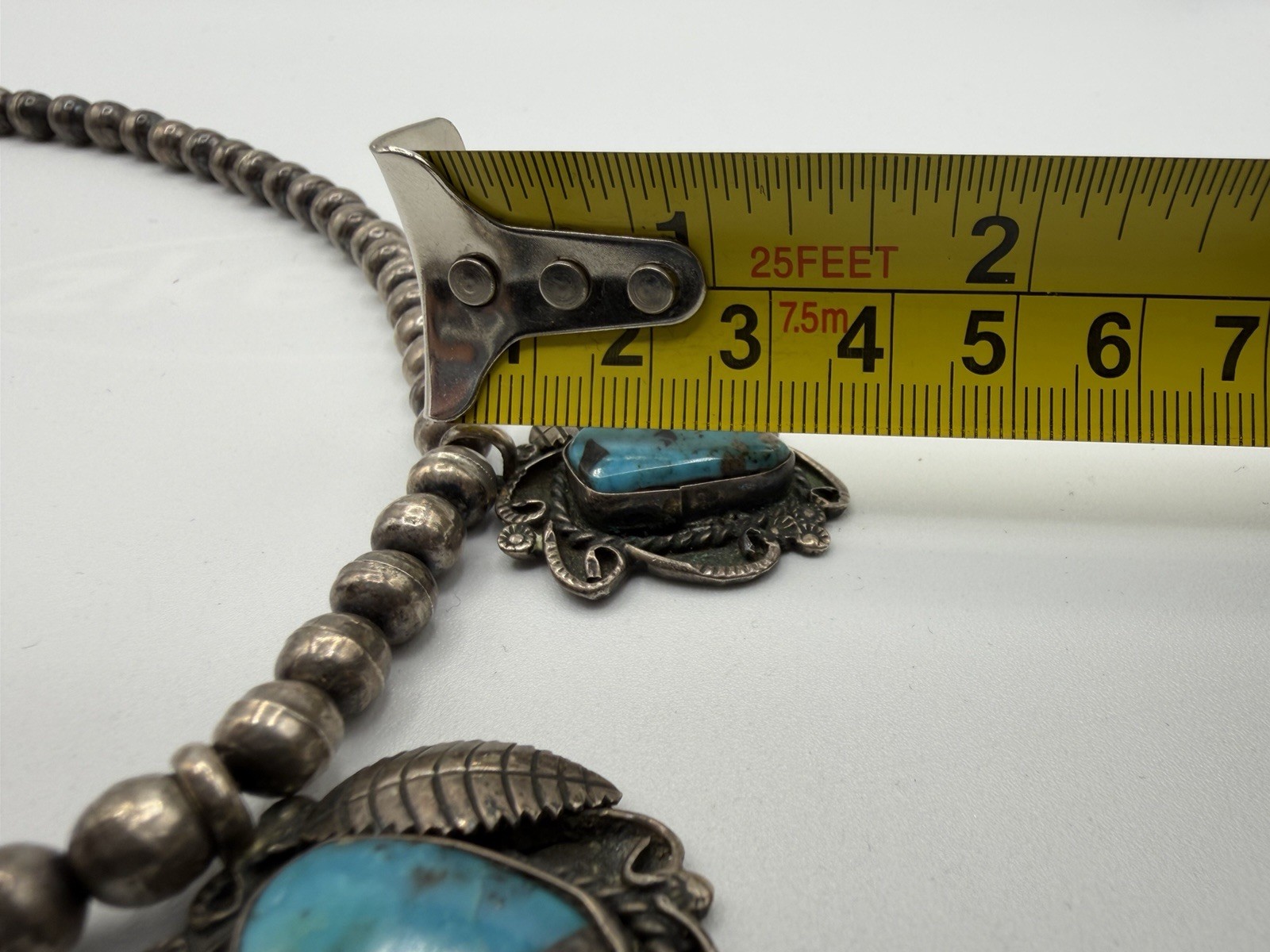 50g Vintage Navajo Persian Turquoise Sterling Silver Pendant Ball Beads Necklace