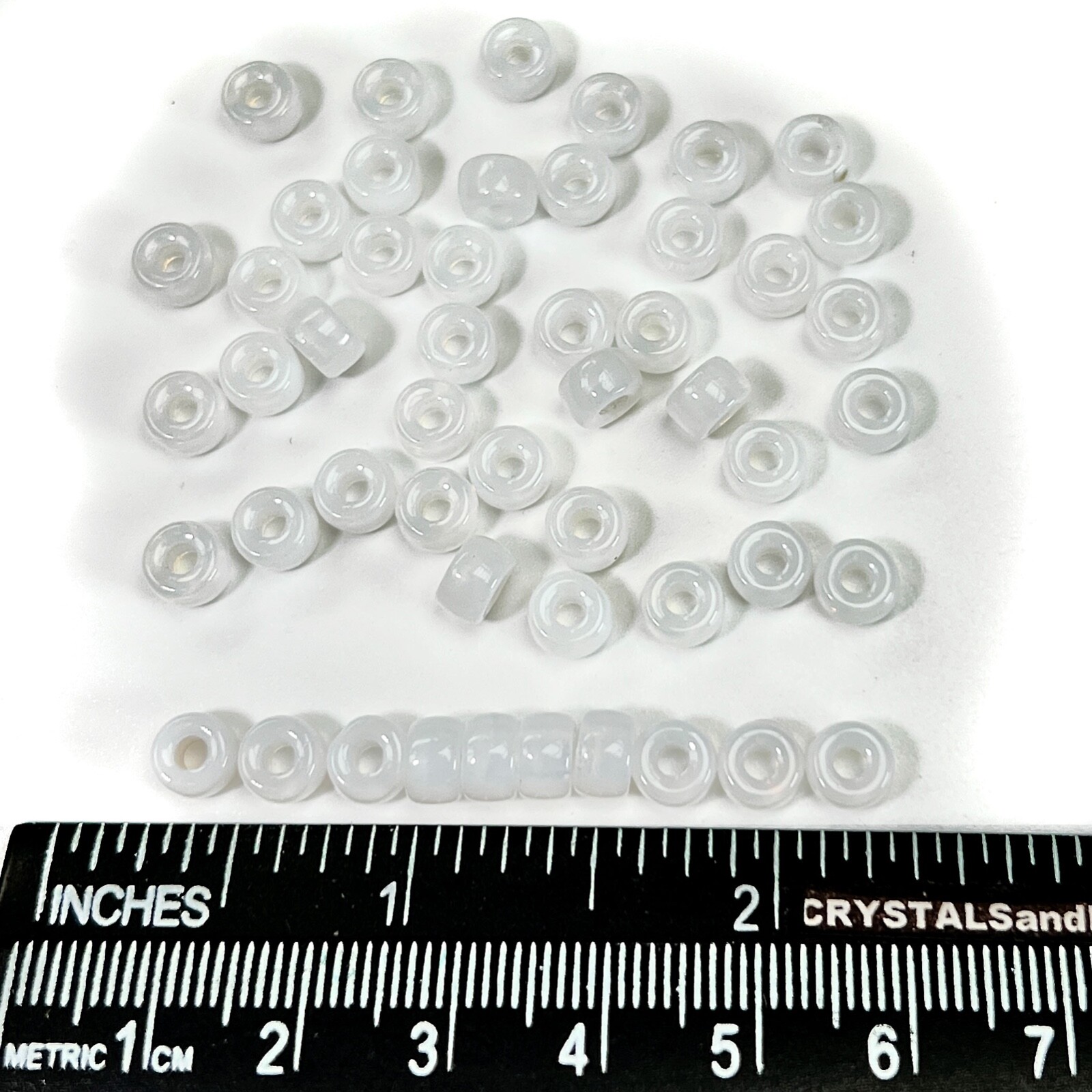 Czech Glass Druk Large Hole Roller Beads 6mm White Opal milky 60pc J548-J084