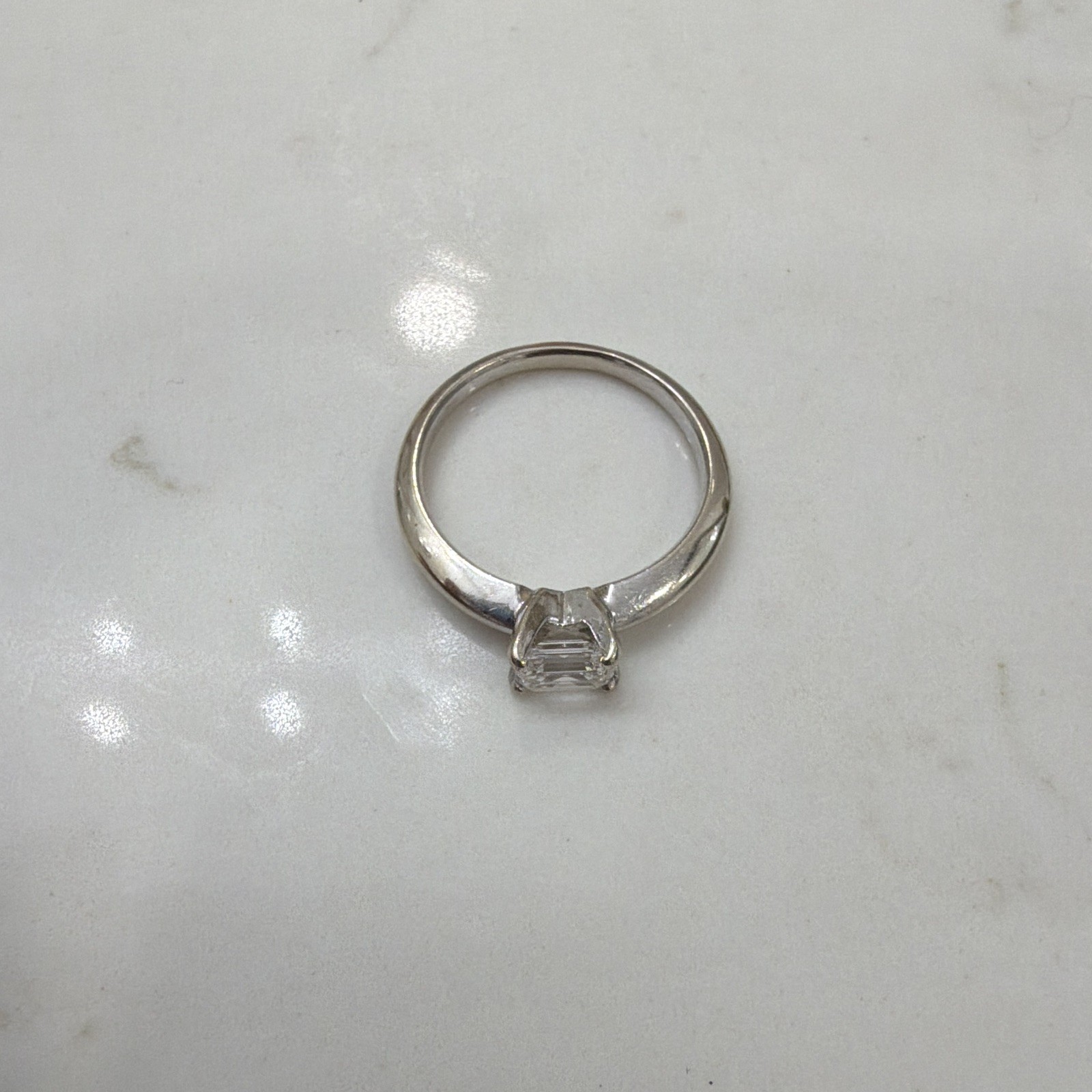 14K White Gold Emerald Cut White/Colorless Diamond Solitaire Ring Size 6, 1ct