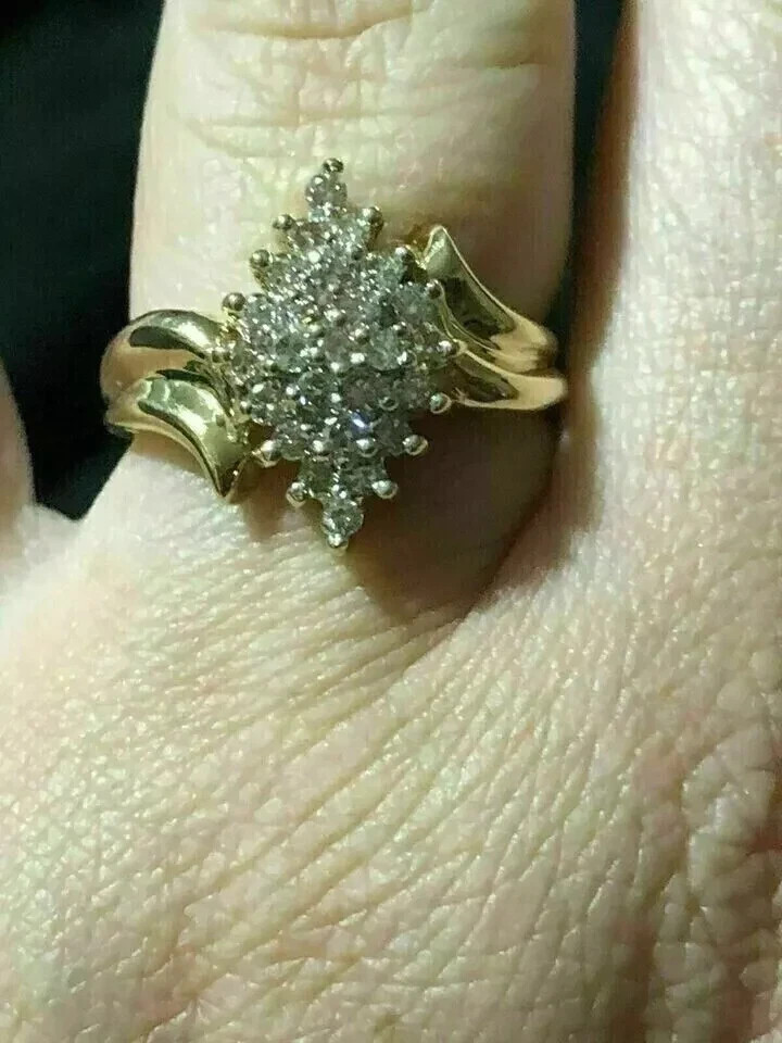 1Ct Round Cut Lab-Created Diamond Cluster Engagement Ring 14k Yellow Gold Plated