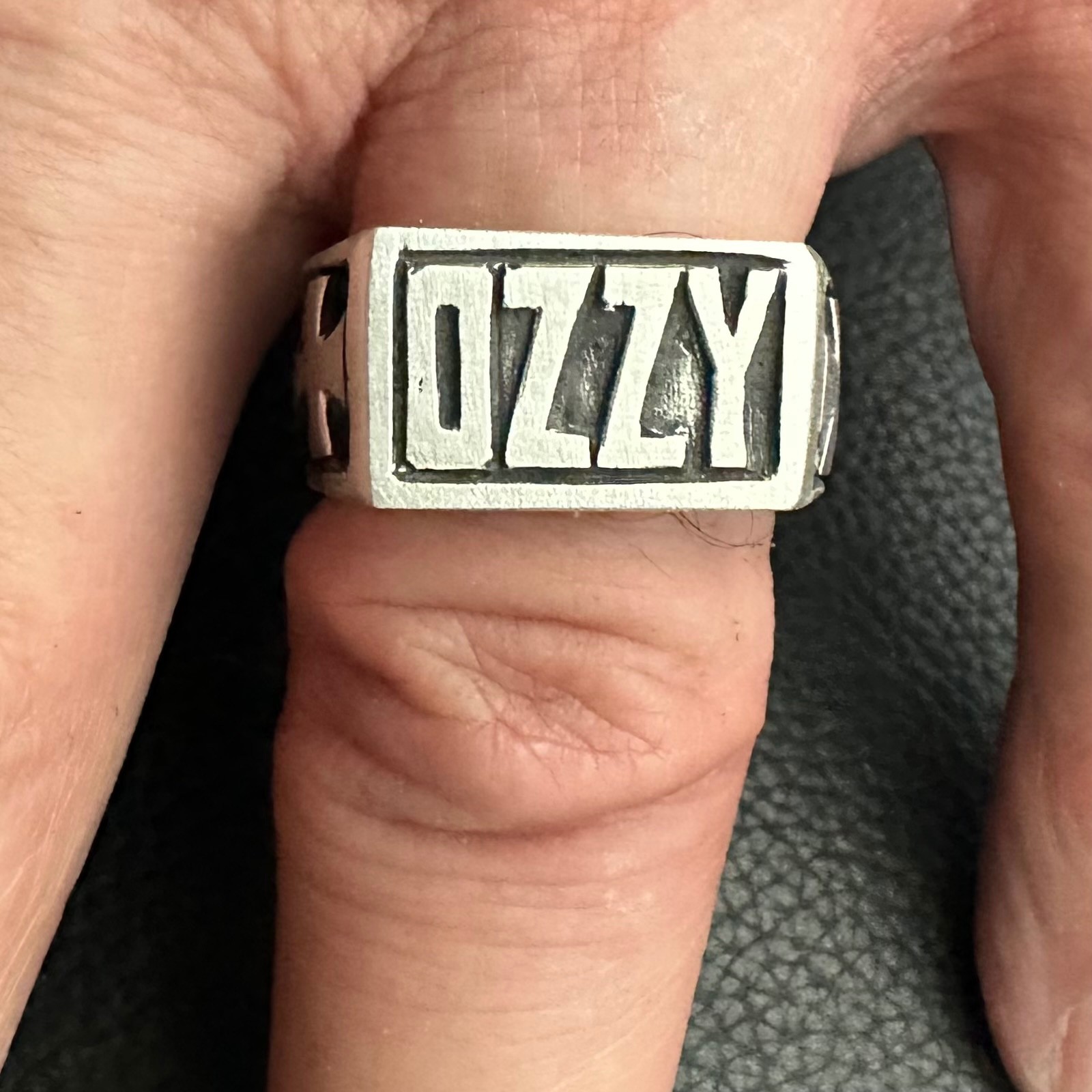 MJG STERLING SILVER OZZY RING. SIZE 10. SABBATH. GUITAR PLAYER. 19 GRAMS