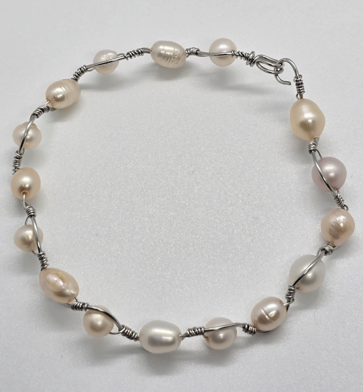Baroque Freshwater Pearl Beaded Wire Wrapped Bracelet Stainless Steel
