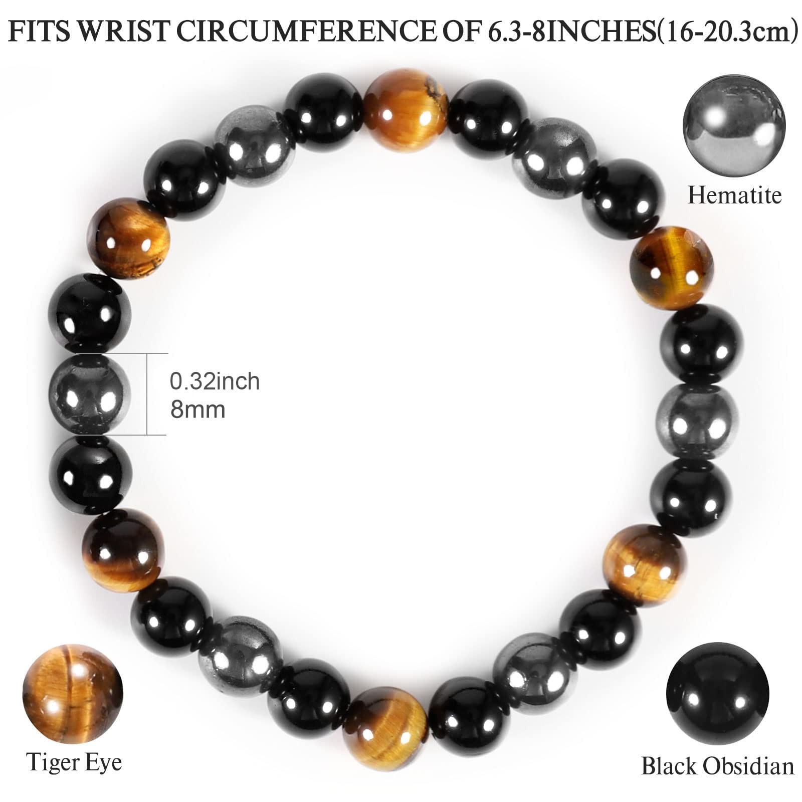 Triple Protection Bracelet, Tigers Eye – Black Obsidian and Hematite Beaded B…