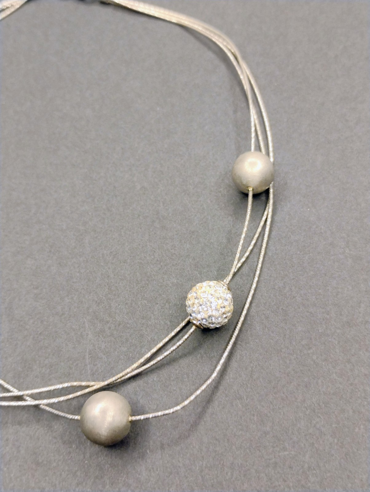 Signed Midas .925 Sterling Silver Ball Bead Cz Station Necklace
