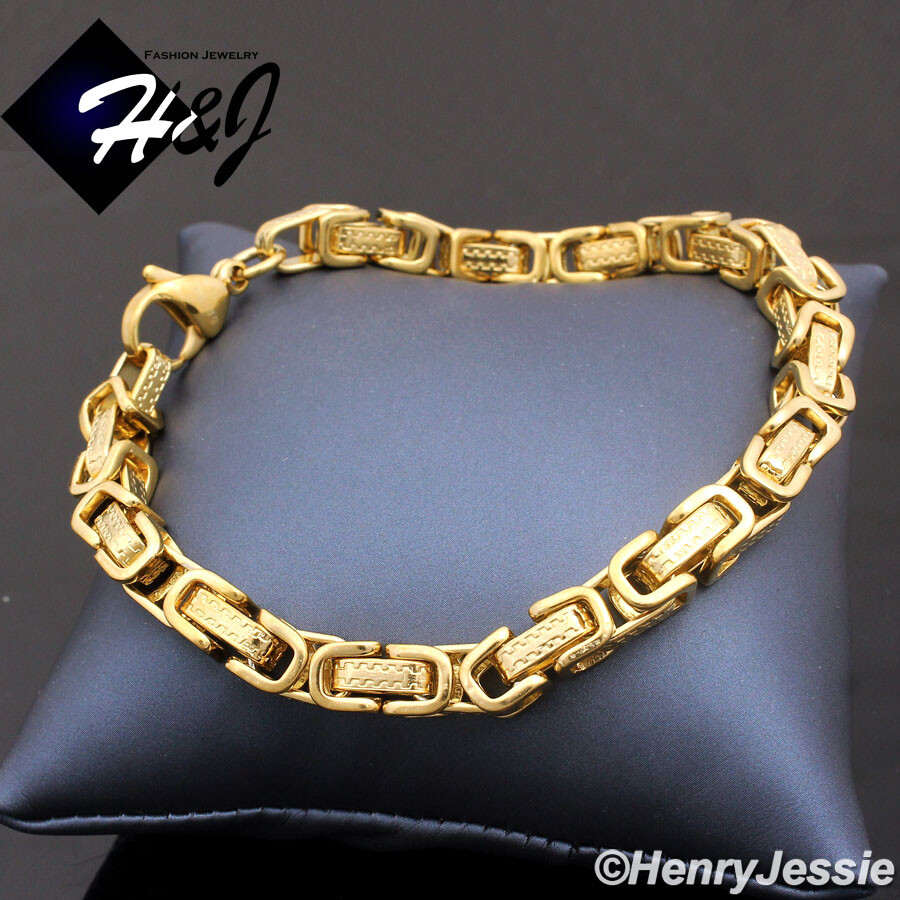 18-40″MEN Stainless Steel 6.5mm Gold Plated Byzantine Box Link Necklace Bracelet