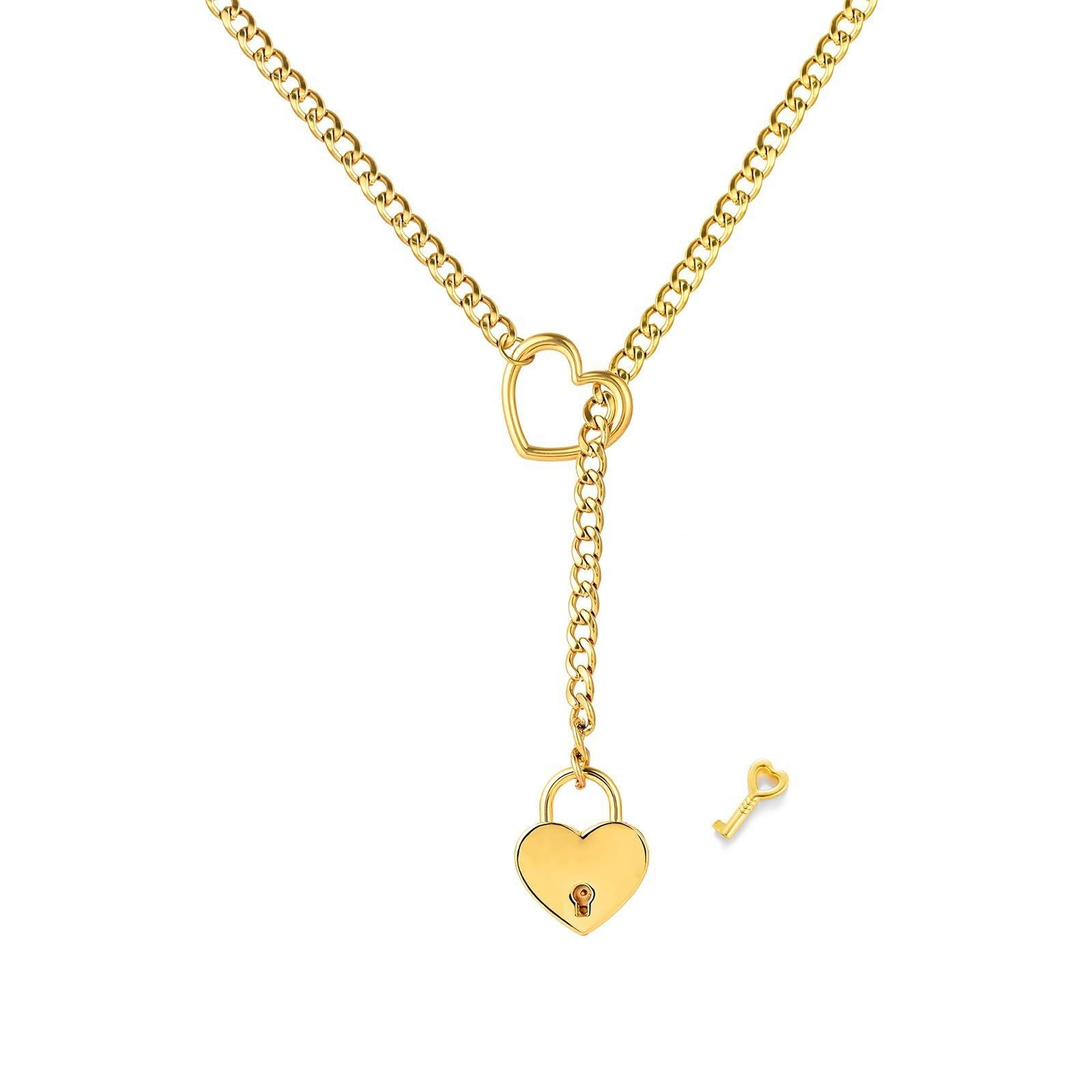 Love Lock Heart Necklace for Women – Romantic Stainless Steel Peach Pendant.