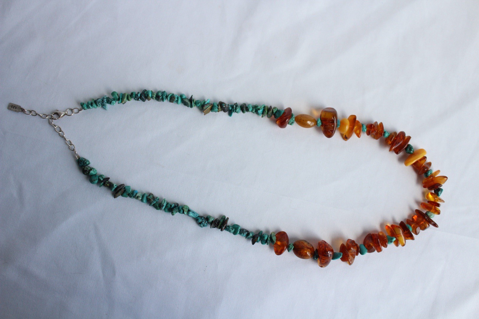 Signed Peyote Bird Sterling Silver Genuine Amber Turquoise Beads Necklace 21.5”