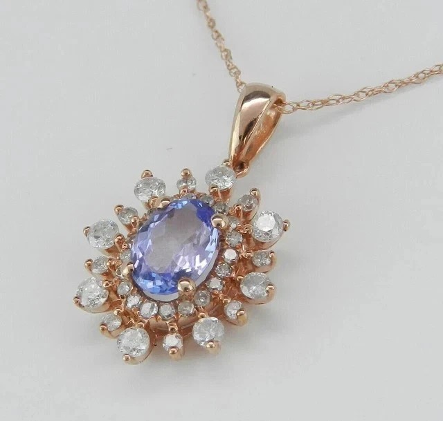 Gorgeous 2.30Ct Oval Cut Simulated Tanzanite Pendant In 14k Yellow Gold Plated
