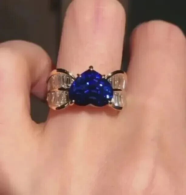 14k White Gold Plated Heart Simulated Sapphire Women’s Wedding Solitaire Ring