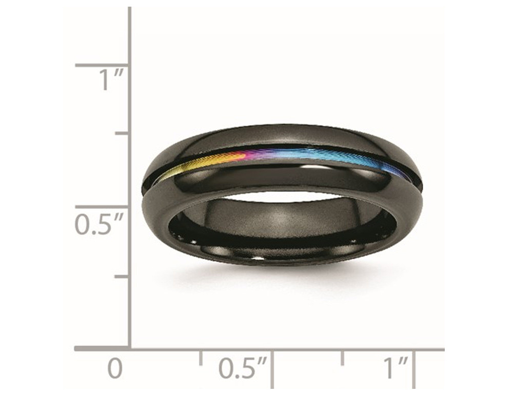6mm Black Plated Titanium Multi Colored Anodized Band Ring