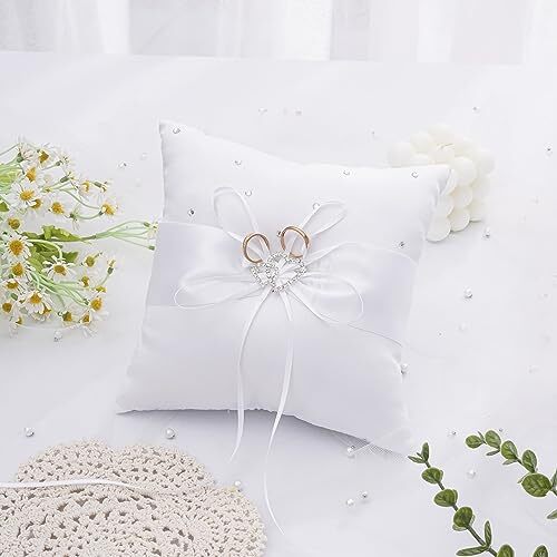 Ring Pillow,Pearls Ring Cushion, Ring Bearer, Ring 1 PACK White Heart Shape