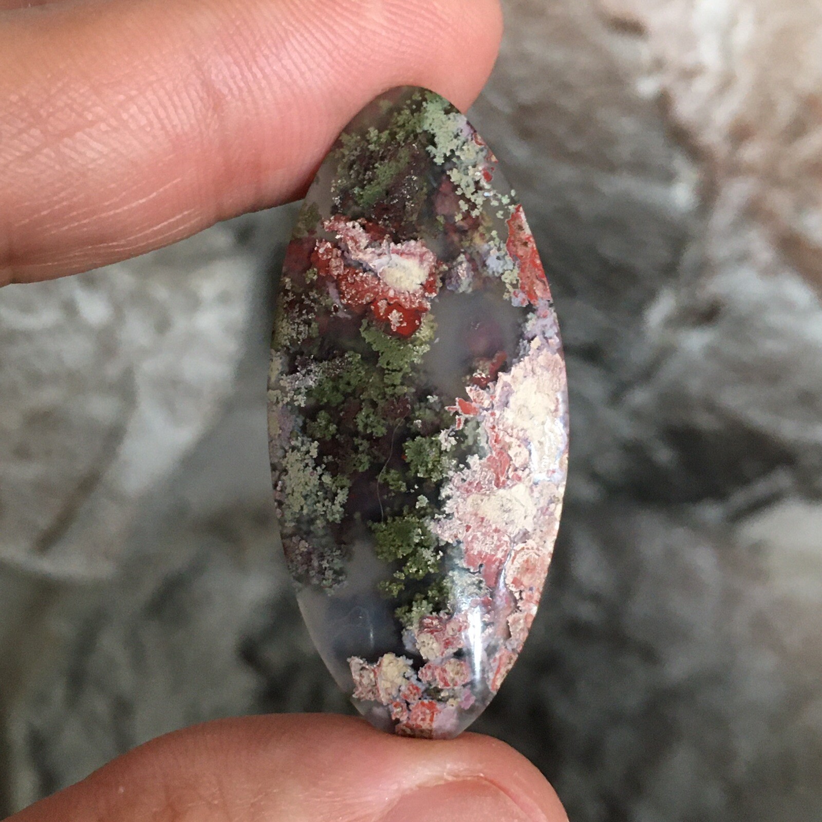 42.8×19.6x6mm Fine Garden Moss Agate Oval Cabochon Loose Picture Stone