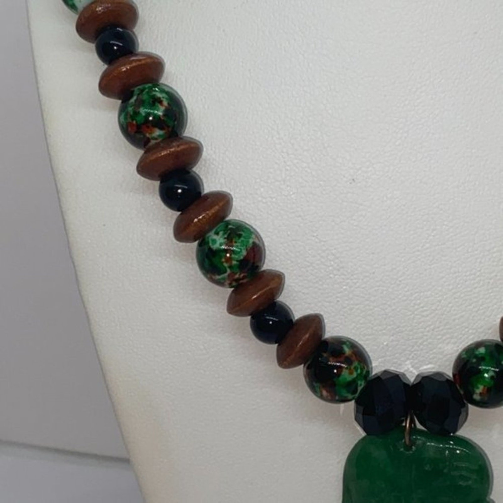 Handmade Beaded Black Brown Green Elephant Necklace