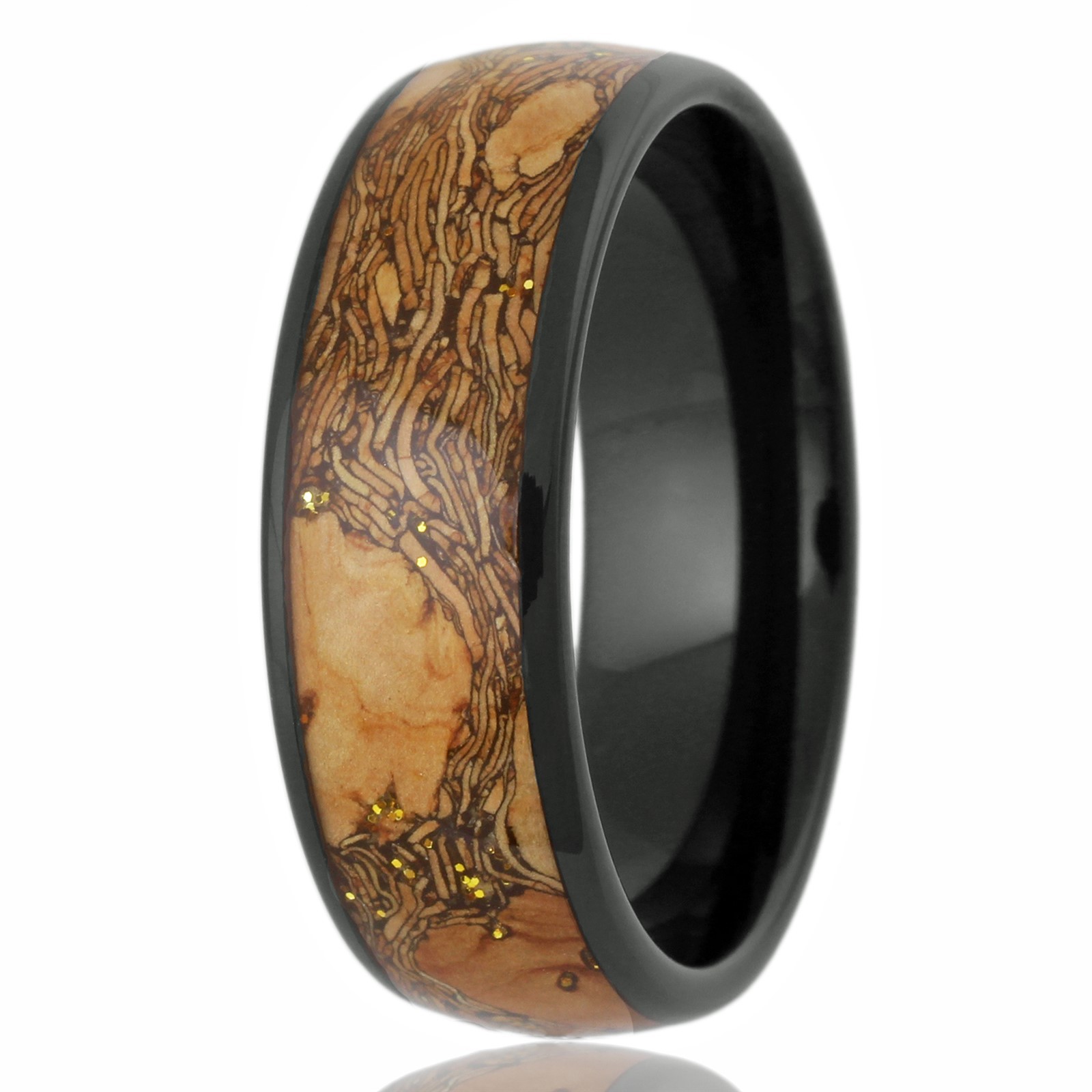8mm Black Tungsten Carbide Wood w/ Black Grain Wedding Band Ring