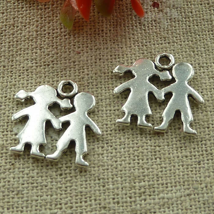 Free Ship 130 pcs tibetan silver boy girl charms 17X16mm L-2931