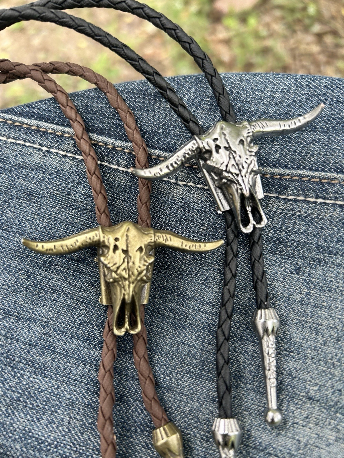 Longhorn bolo Tie Leather Cord: YOU CHOOSE SILVER or GOLD + FAST FREE Shipping