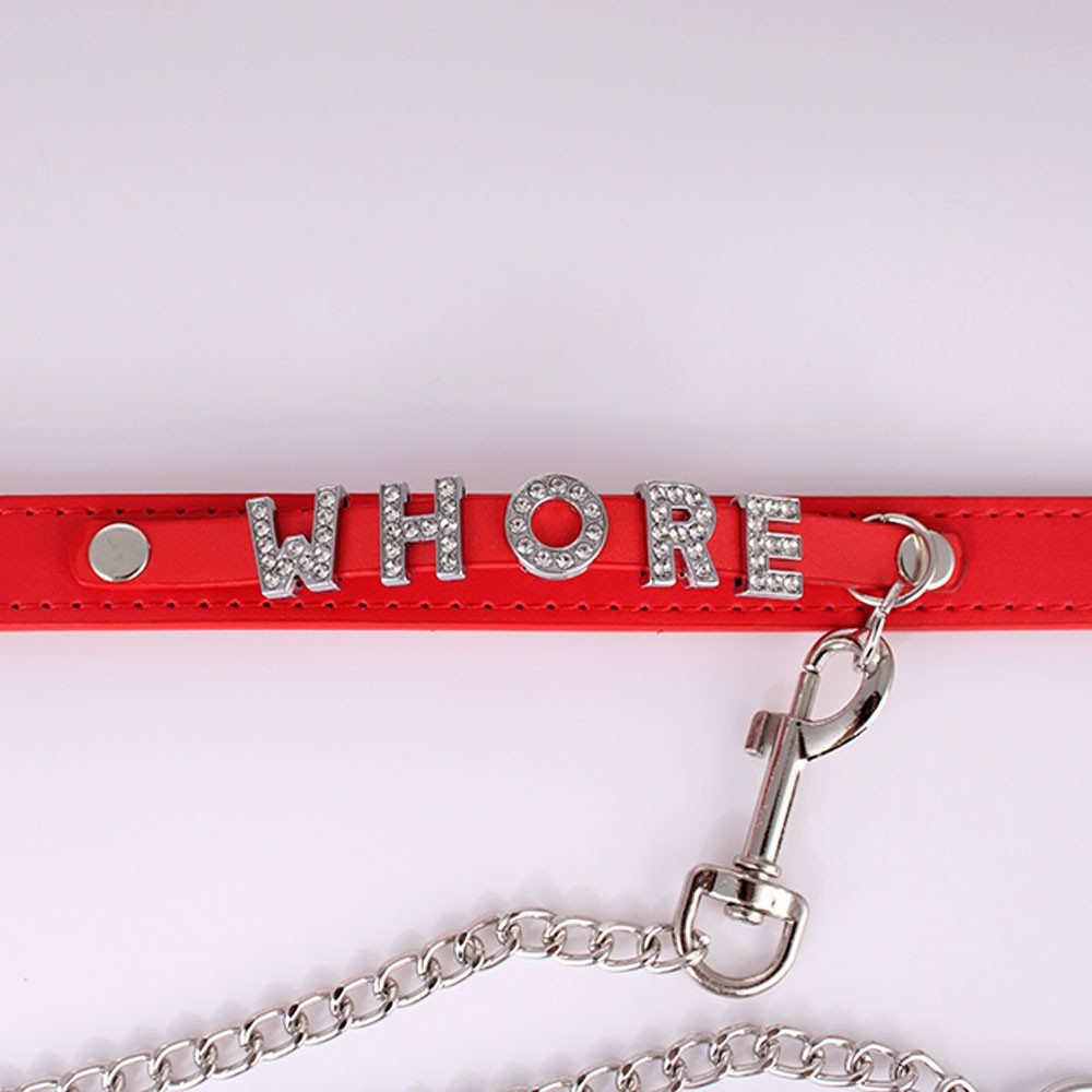 Modern Leather Buckled Choker Custom Letter WHORE CUM SLUT Collar Necklace X5