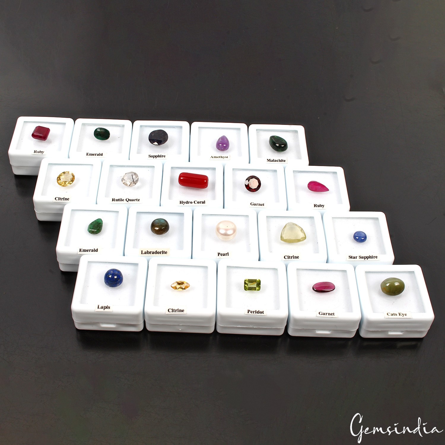20 Pcs Estate Genuine Semi Precious Loose Multi Color Gems Collection+White Box