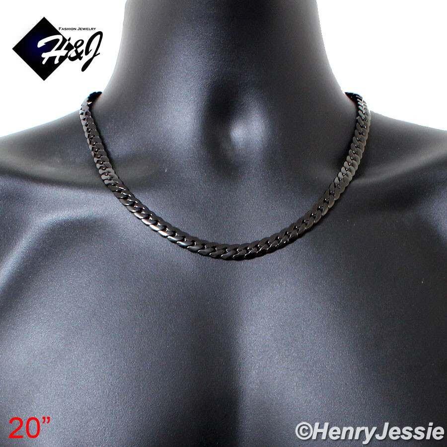 18-40″MEN Stainless Steel 3/4/6/8mm Black Plated Miami Cuban Chain Necklace*B155