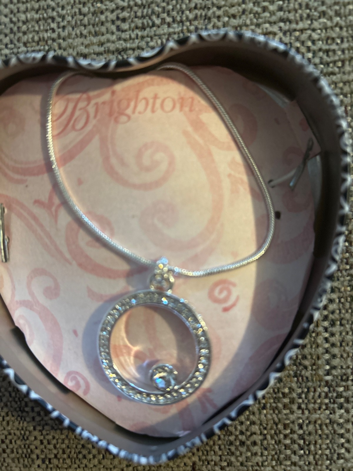 vintage Brighton “Halo” pave crystal open circle necklace, complete with its ori