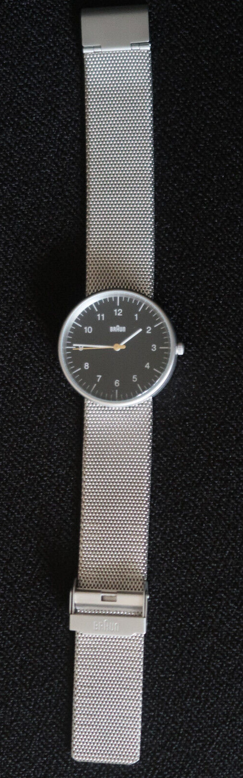 BRAUN BN0021 QUARTZ WATCH BLACK AND WHITE DIAL STEEL SHARK MESH STRAP A CLASSIC
