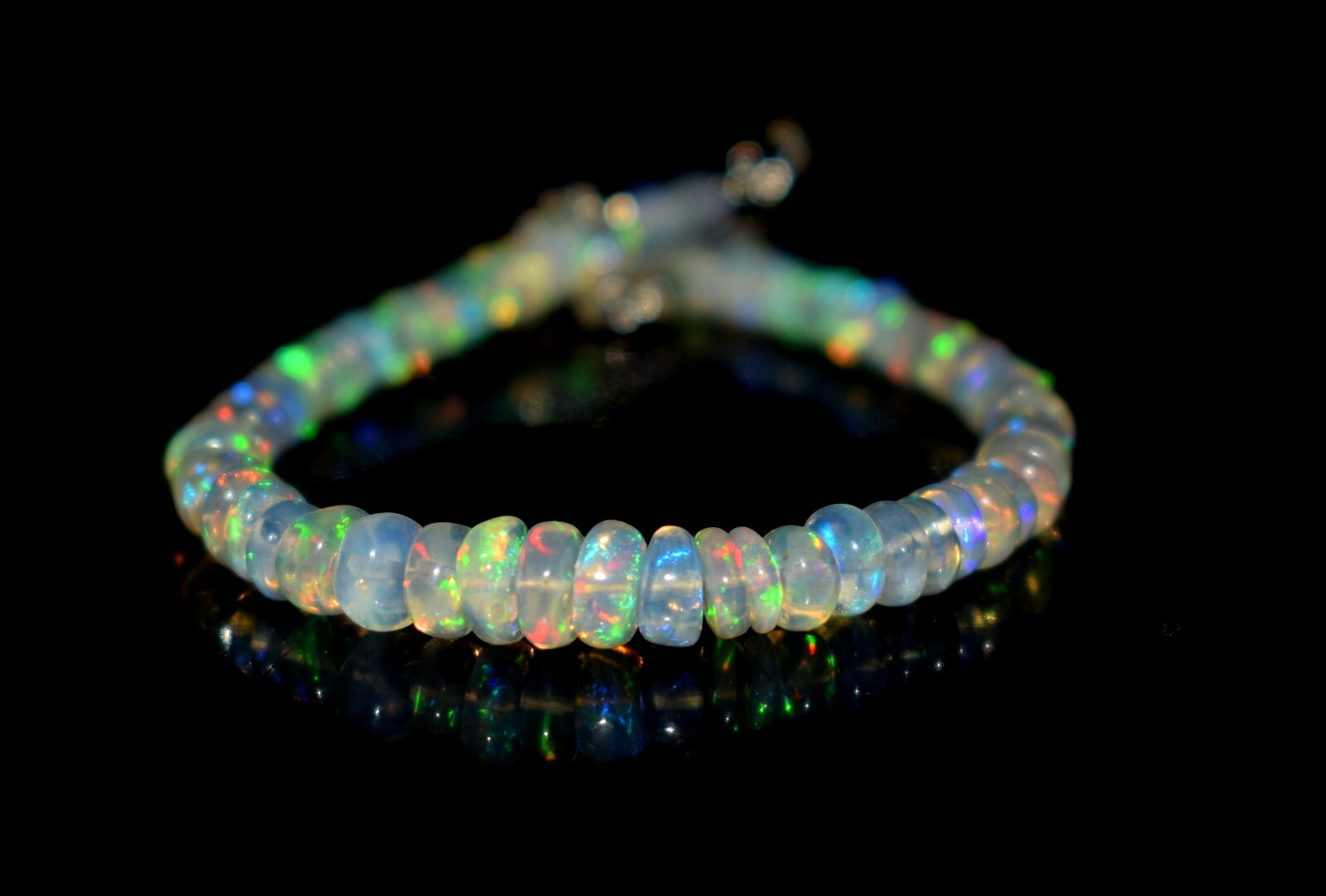 925 Sterling Silver Natural Ethiopian Opal Gemstone Beads 7″Bracelet F1729