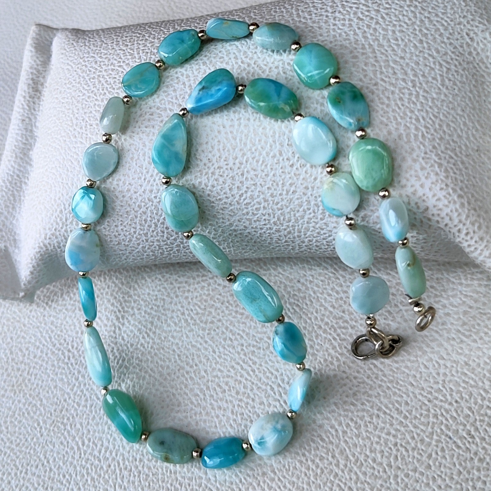 Natural Larimar Nugget Beads Necklace 9-13mm Smooth Dominican Gemstone 15.5″