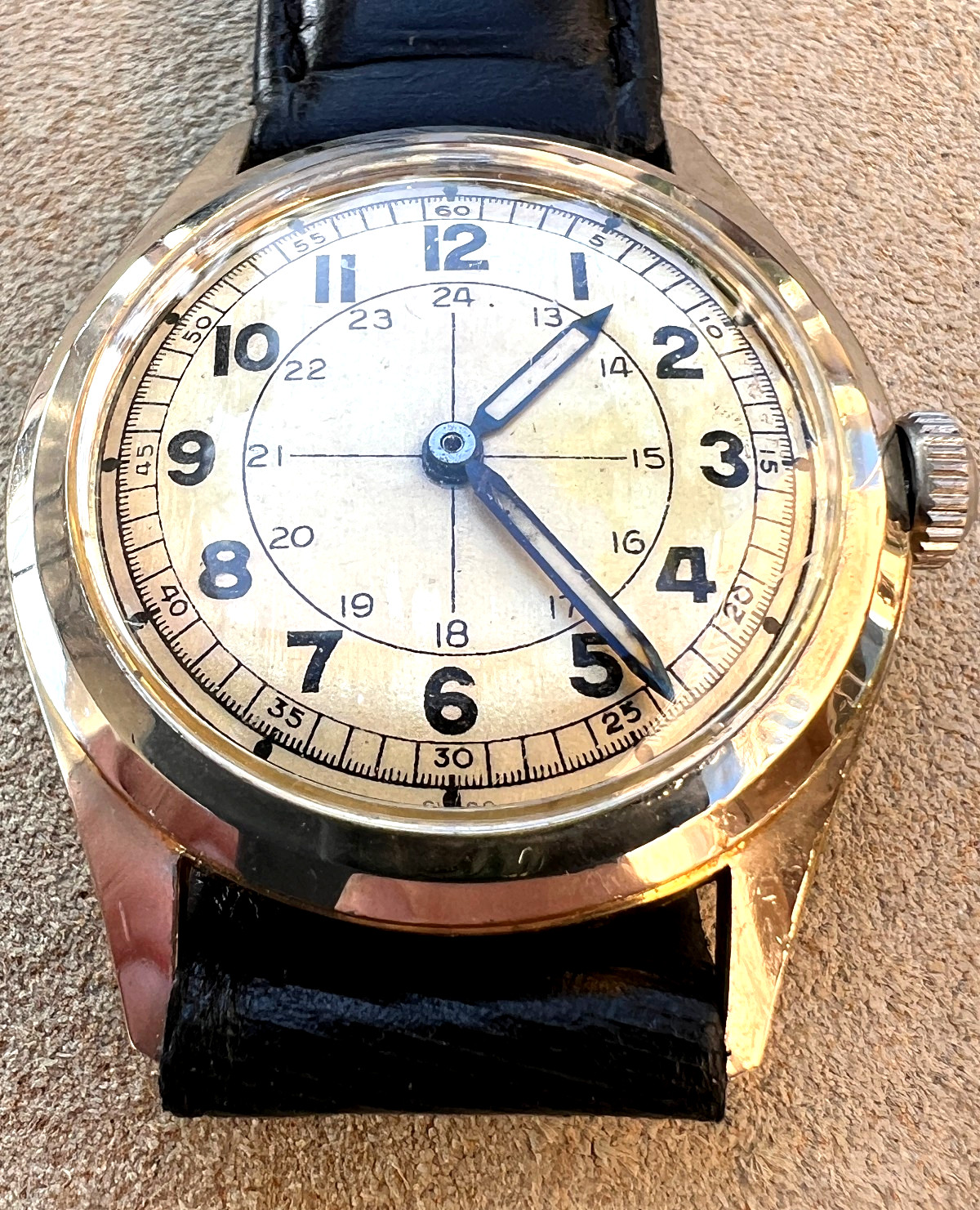 Vintage Cortina wristwatch Bull’s eye dial 24hr military sterile dial 60’s Works
