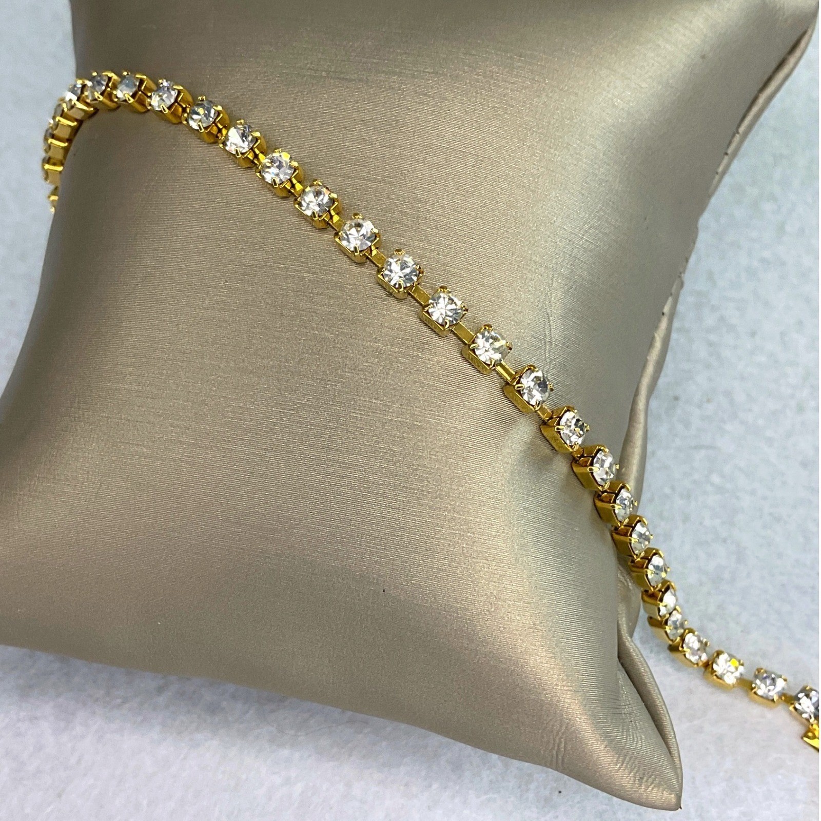 Bracelet Gold Tone Rhinestone Fold Over Clasp Tennis Style New