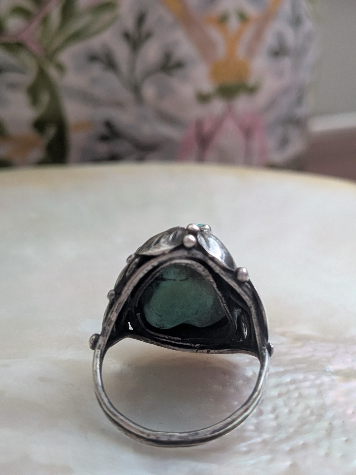 Vintage Mary Gage Turquoise & Sterling Ring- Lily Pad Motif