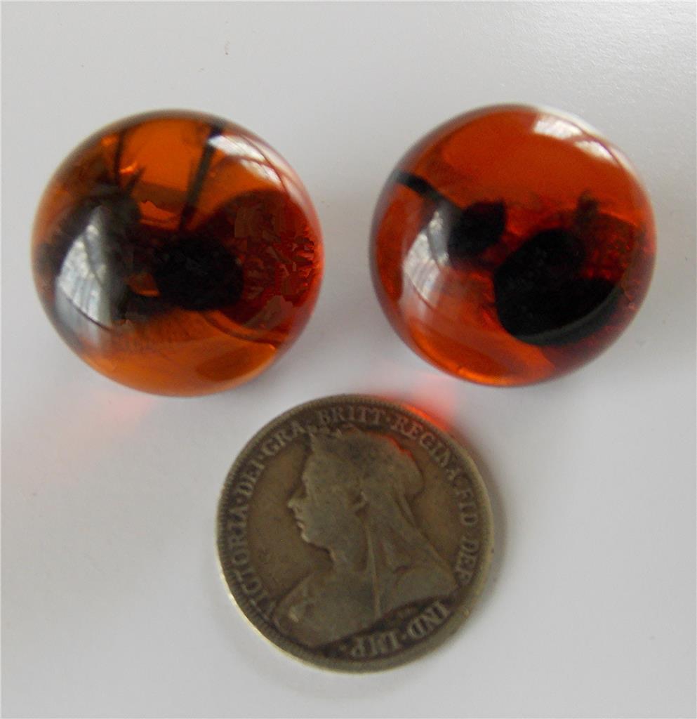 VINTAGE RETRO SEMI-TRANSPARENT MARBLED ROOT BEER COLOR LUCITE CLIP-ON EARRINGS