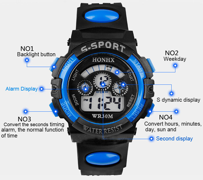 Digital LED Water Resist Sport Watch Wrist Backlit For Boys Girls Kids Unisex