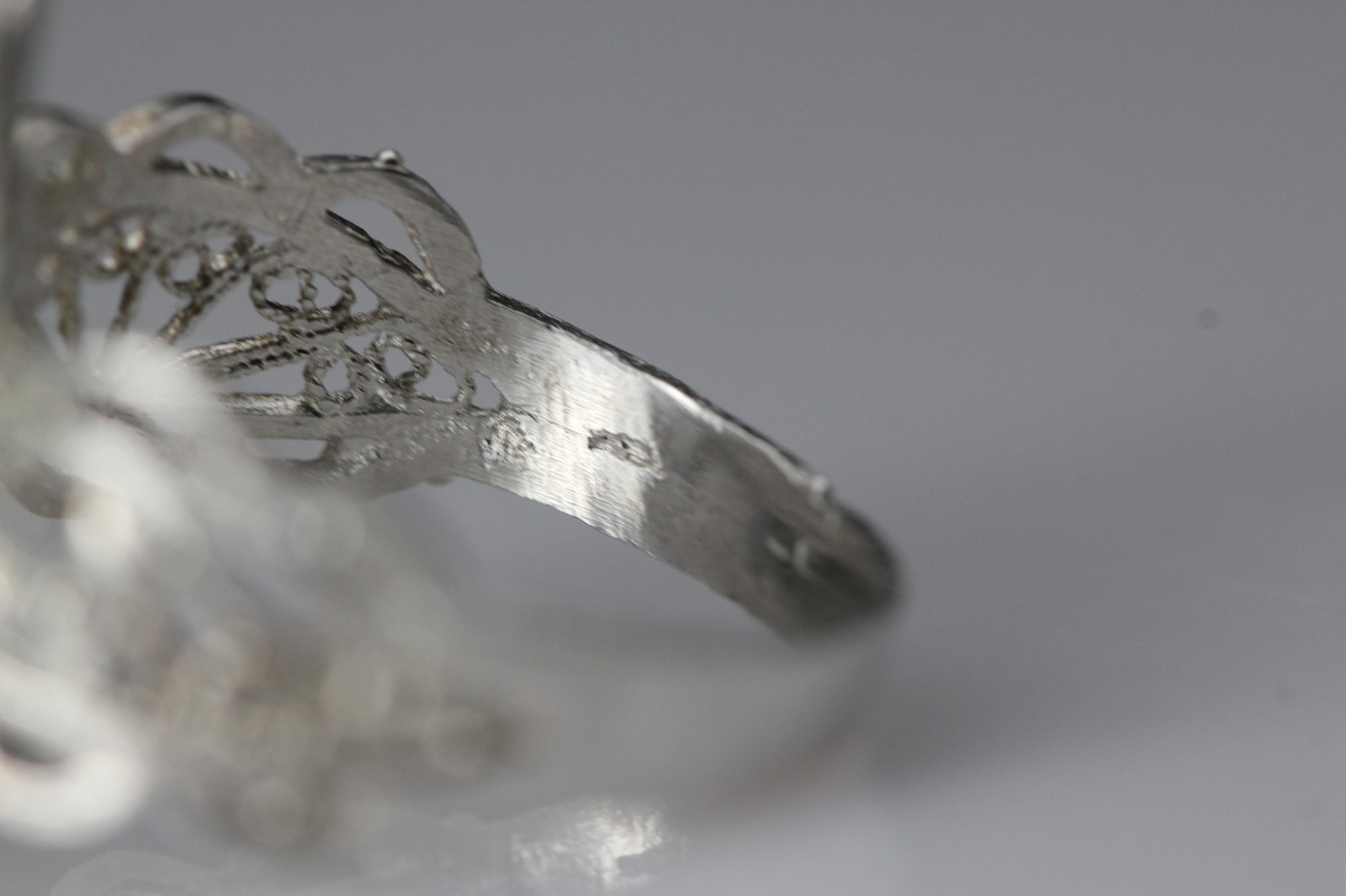 925 Sterling Silver Artisan Marquise Filigree Heart Size 8.75 Ring 3.2g(RIN9703)