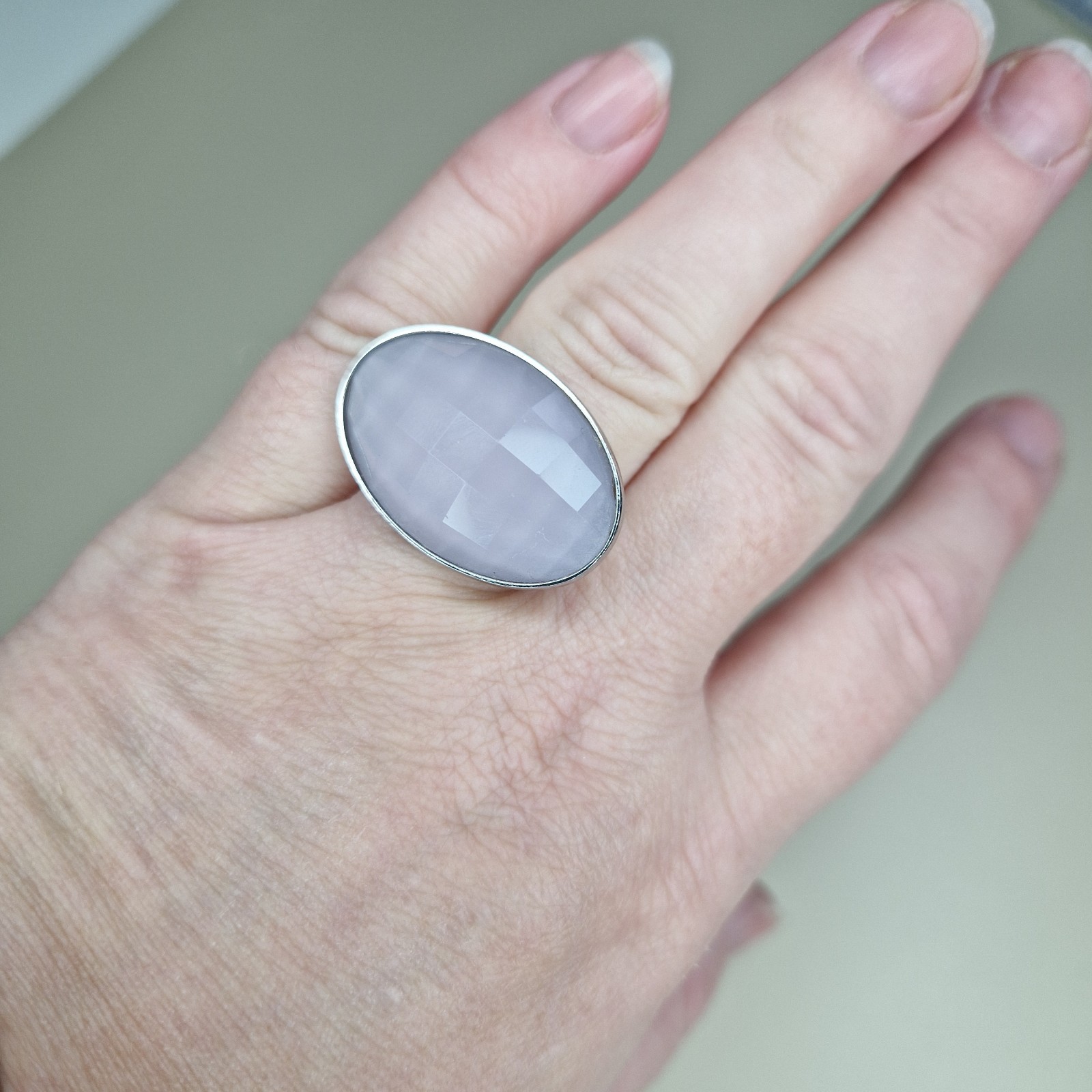 Calvin Klein Continuity Two Tone Size P 1/2 Pink Faceted Oval Silver Tone CK