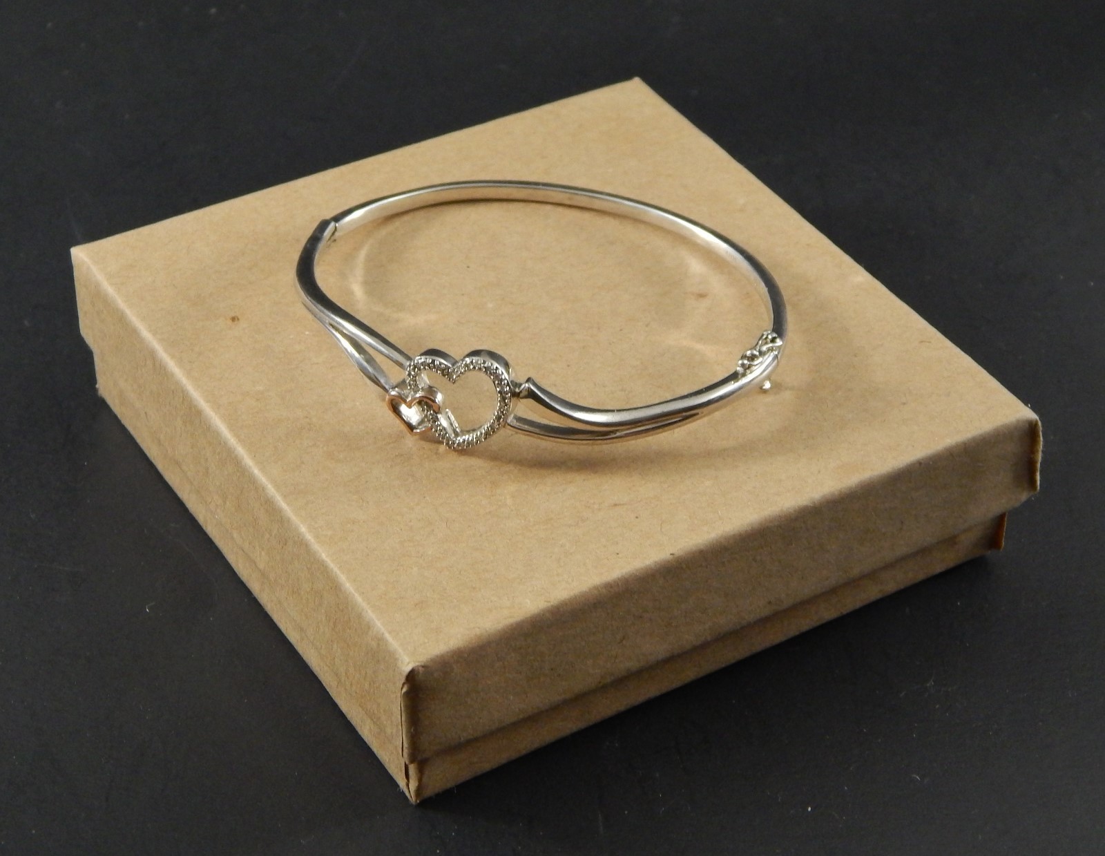 Estate Vintage 1OK Yellow Gold & 925 Sterling Silver Double Heart Bracelet SUN