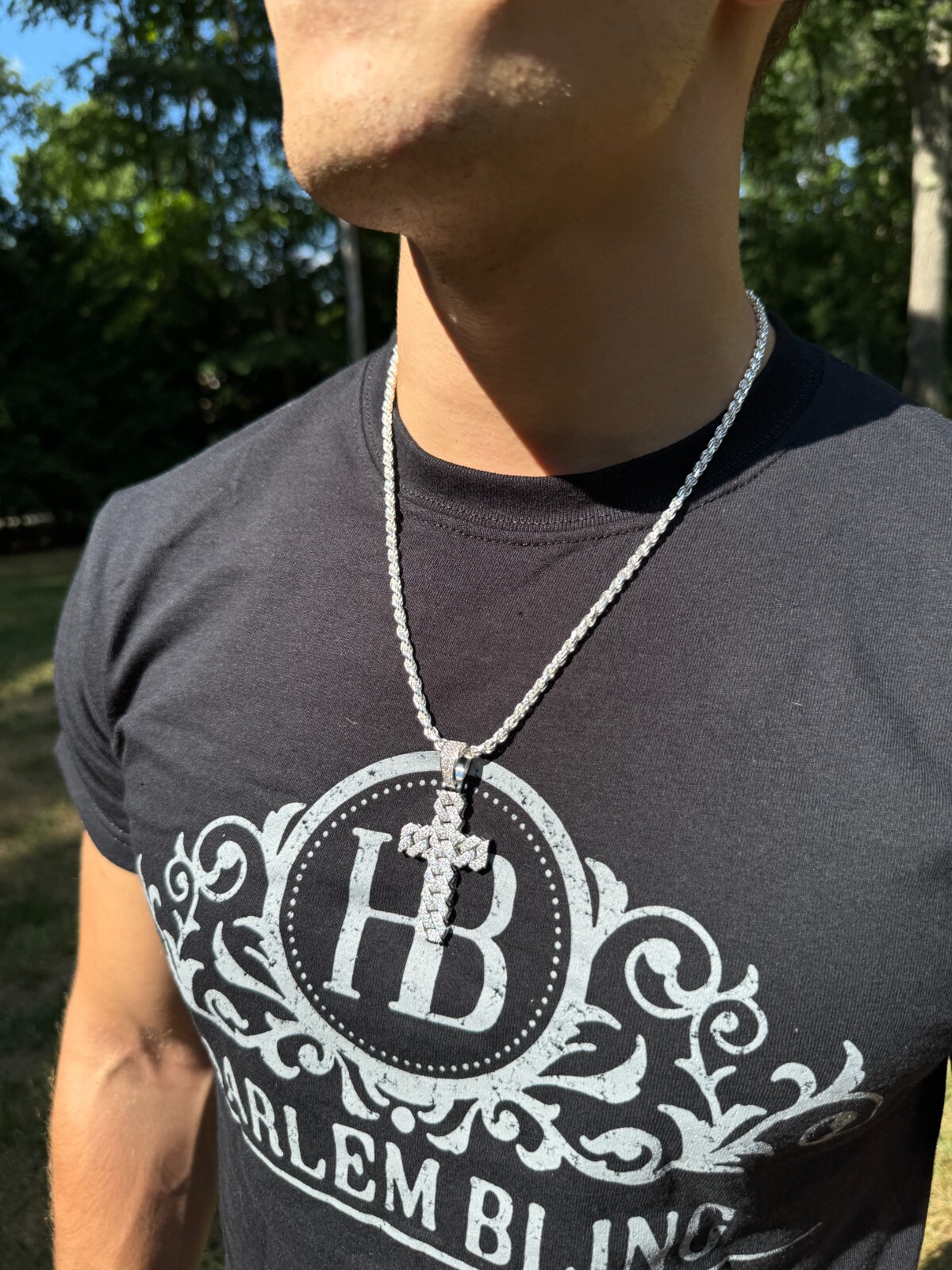 MOISSANITE Prong Miami Cuban Link Cross Pendant – 925 Silver Necklace 3 Sizes