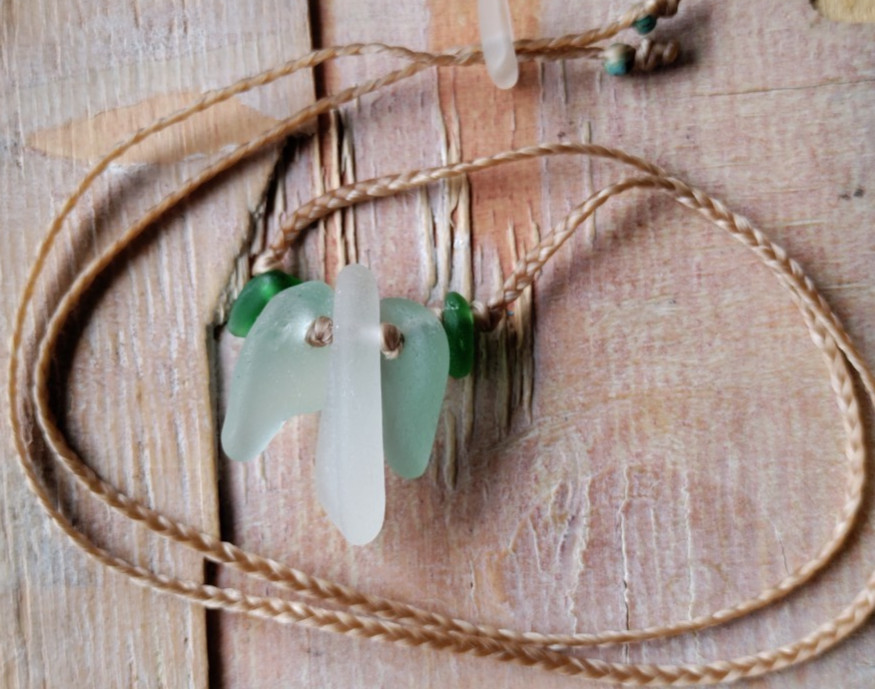 Hawaii Sea Glass Necklace Beach Sinew Braid Aloha Adjustable Men Women Teen
